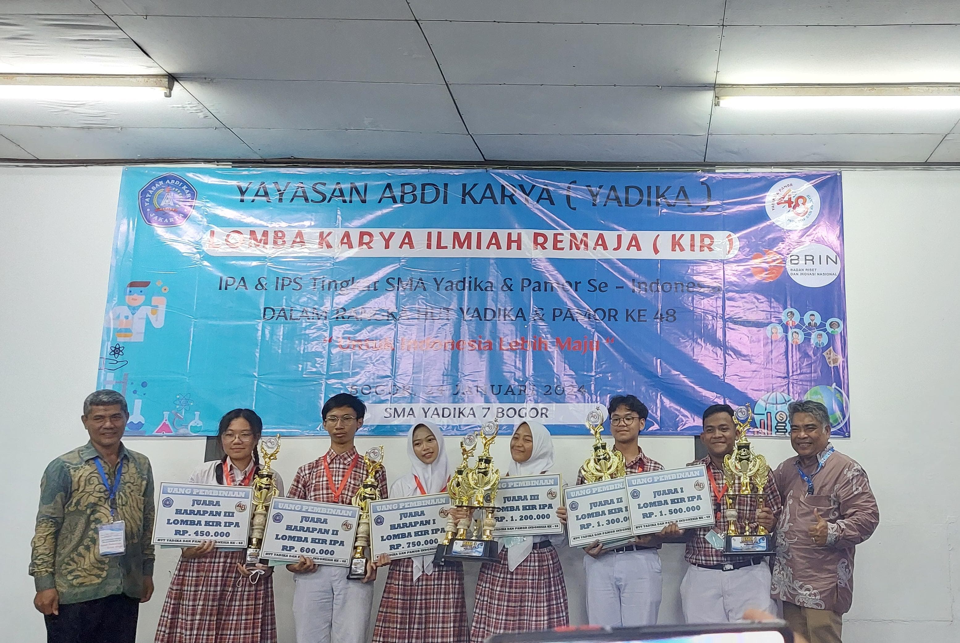 TIM KIR SMA YADIKA 6 MENDAPAT JUARA DALAM PEGELARAN LOMBA KIR TINGKAT YADIKA DAN PAMOR INDONESIA